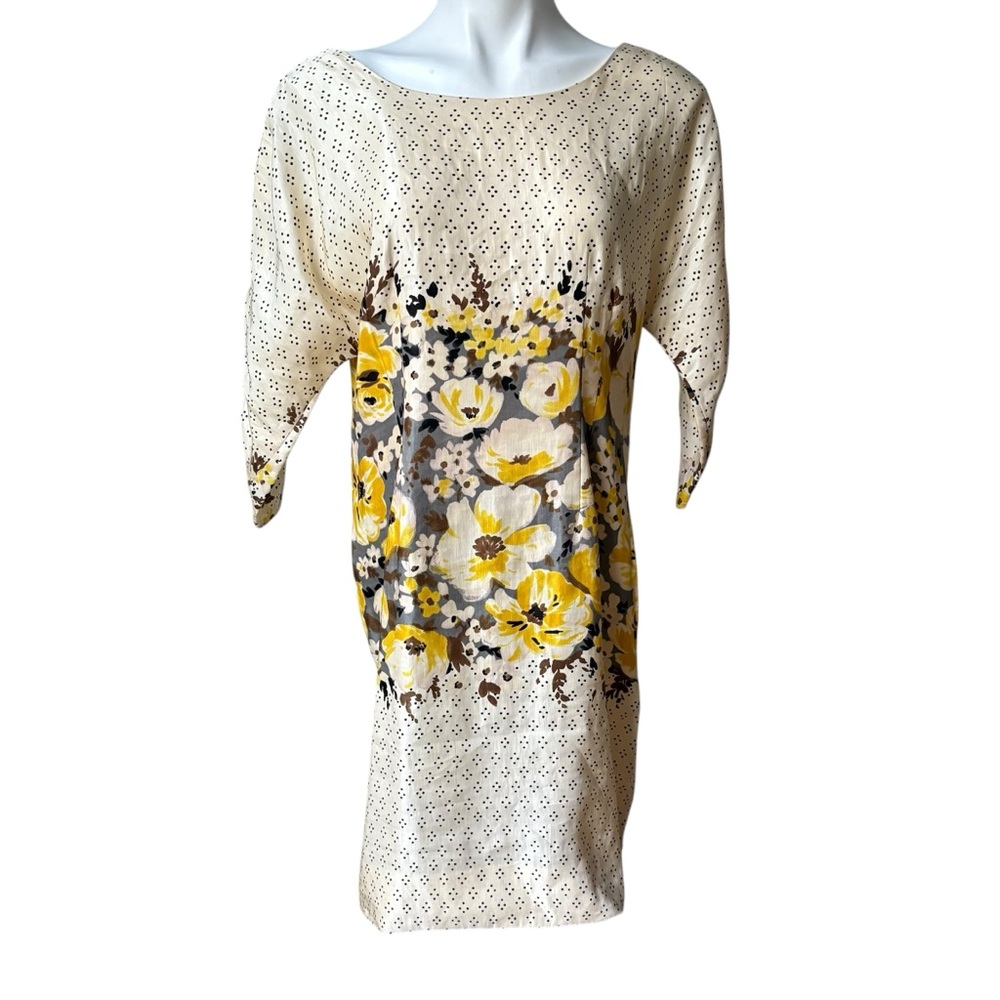 Anthropologie MEADOW RUE Plena Peppered Polka Dot Floral Yellow Shift Dress - Picture 2 of 15